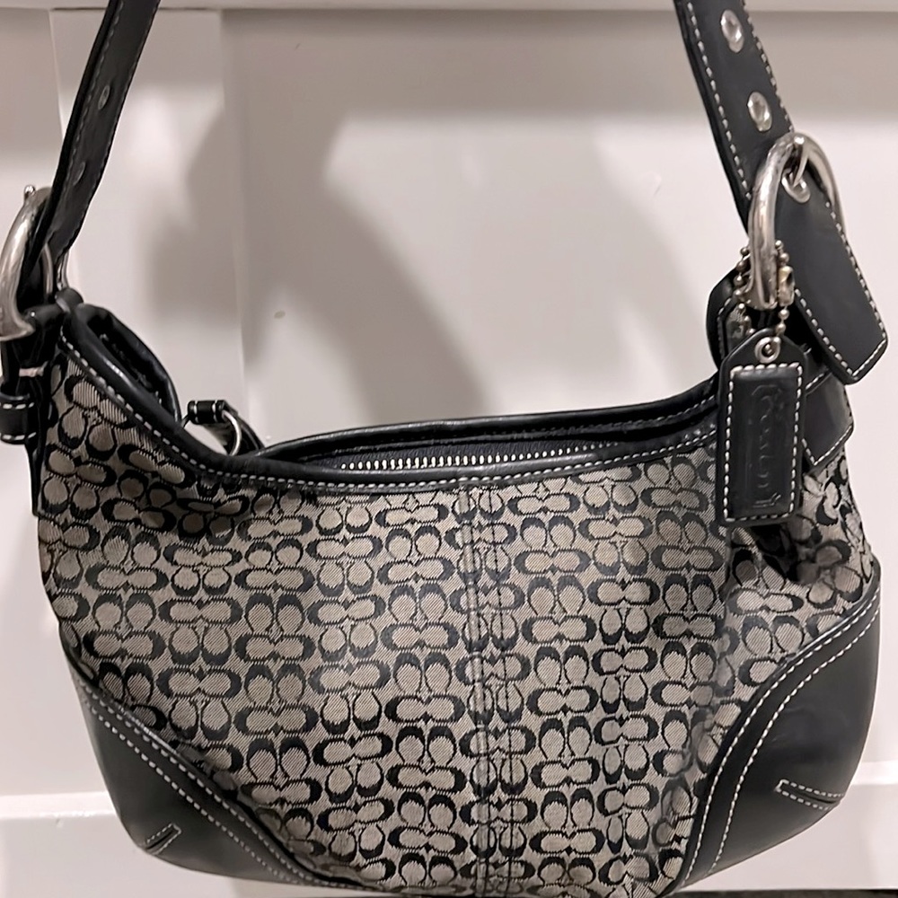 Coach signature black/grey canvas/leather hobo bag